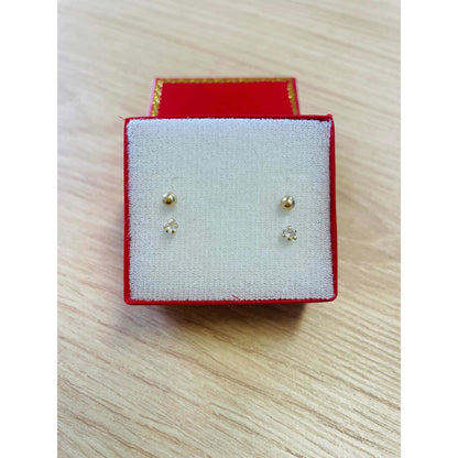 Broqueles Curvo (telefono) Bolita Y Circonia Oro De 10 K