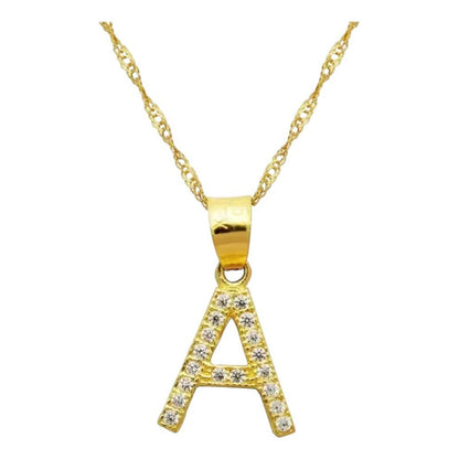 Kit Cadena Singapur Con Letra A Zirconias Oro 10k+obsequio