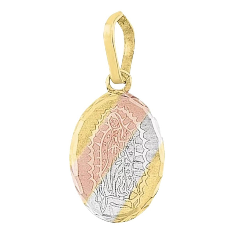 Juego Collar Medalla Guadalupe + Aretes 3 Oros 10 K + Regalo