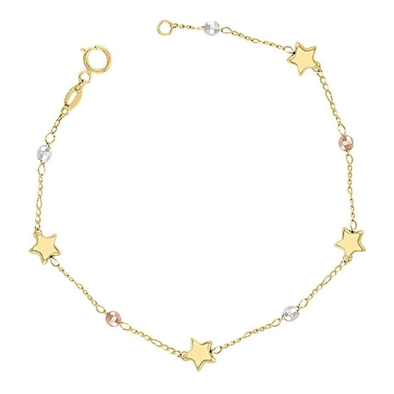 Pulsera Estrellitas Bolitas 3 Colores En Oro De 10 K +obsequ