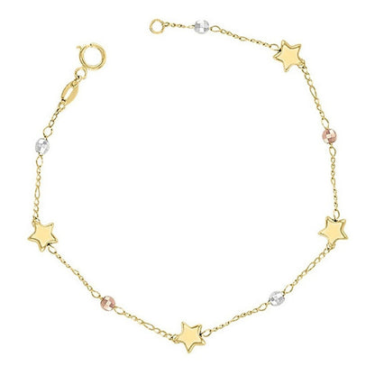 Pulsera Estrellitas Bolitas 3 Colores En Oro De 10 K +obsequ