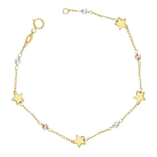 Pulsera Estrellitas Bolitas 3 Colores En Oro De 10 K +obsequ