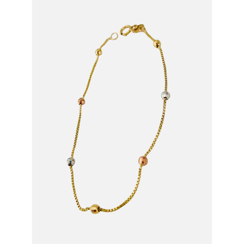 Esclava Dama Tejido Cubo  Bolitas 18 Cm Oro 10 K + Obsequio