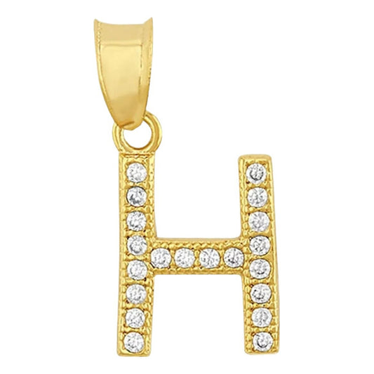 Juego Collar Letra H + Aretes Zirconias Oro 10 K. + Regalo