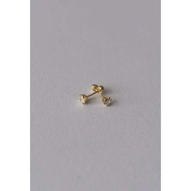 Broqueles Circonia Blancos Para Bebé 3 Mm Oro De 14 K