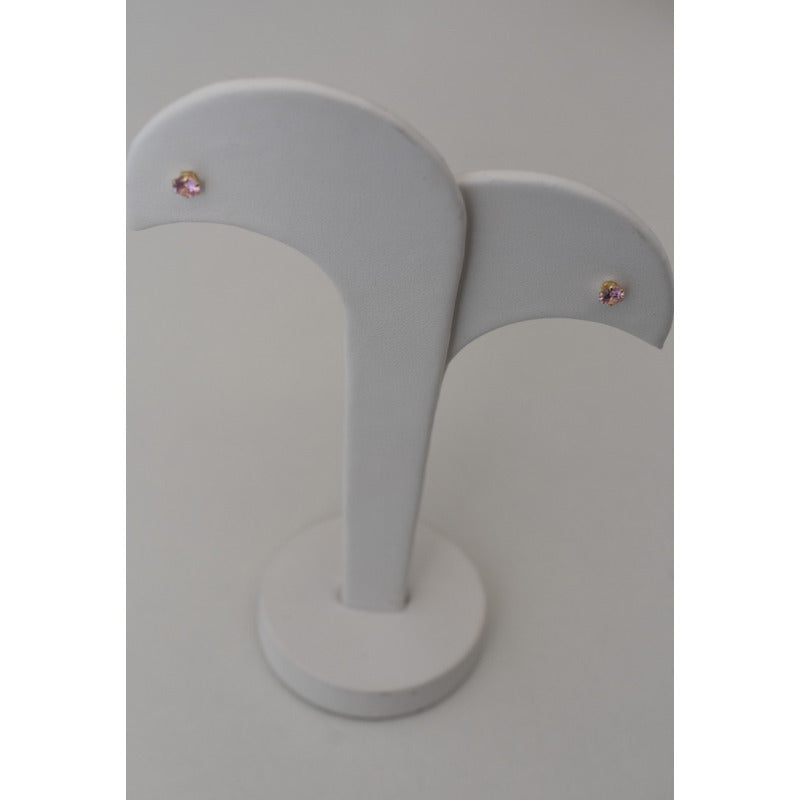 Broqueles Circonia Rosa 4 Mm Oro De 10 K + Obsequio