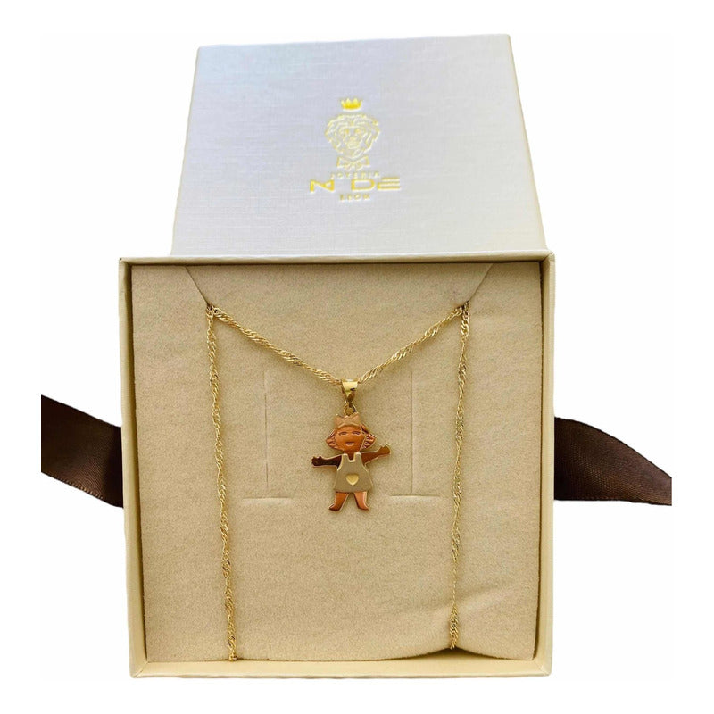 Kit Cadena Con Dije Niña 3 Oros  14 K + Obsequio