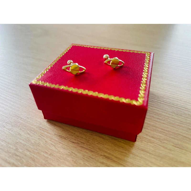 Broqueles Diseño Planeta En Oro Amarillo De 10k + Obsequio