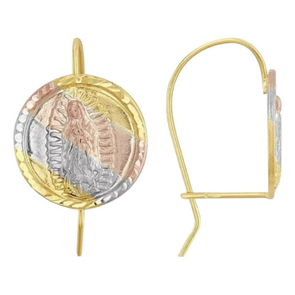 Juego Collar Medalla Guadalupe + Aretes 3 Oros 10 K + Regalo