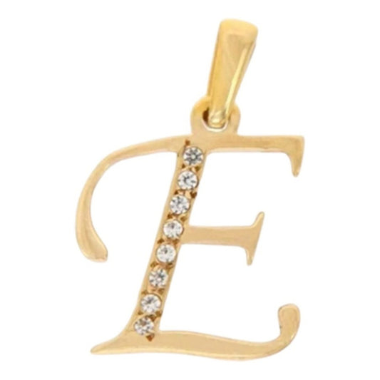 Dije Inicial Letra E Con Circonias Oro 14 K + Obsequio