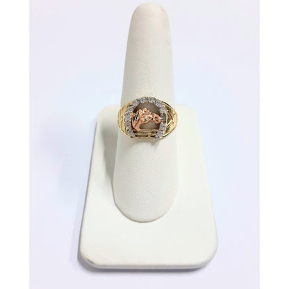Anillo Caballero Herradura Con Caballo Oro 10 K