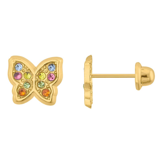 Broqueles Mariposa Arcoiris Broche Grande Oro De 10 K