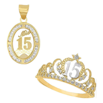 Juego Anillo Y Collar Mis Xv Años Oro 10 K + Obsequio