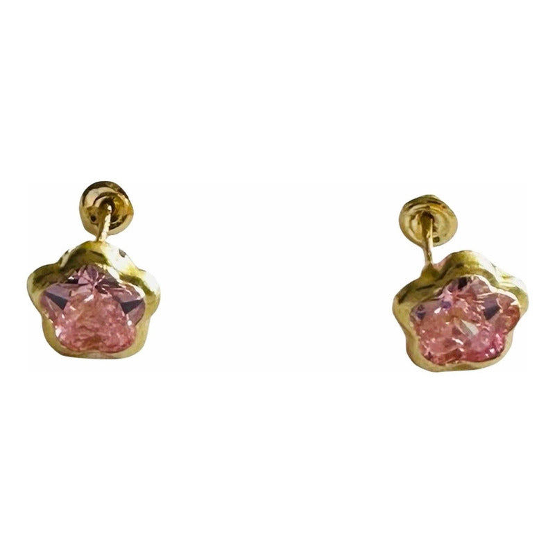 Broqueles Flor Zirconias Rosasoro 10 Kilates + Obsequio