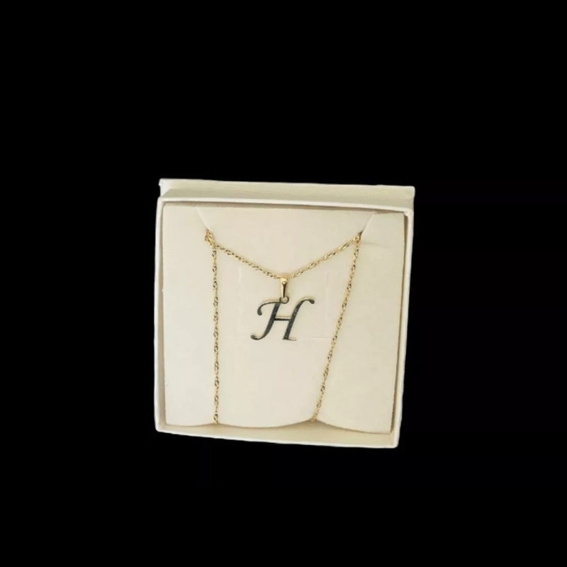 Juego Collar Letra  H   Lisa + Aretes Bola 10 K. + Regalo