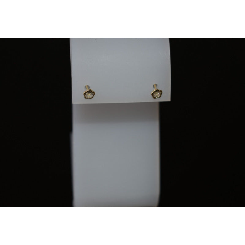 Broqueles Flor Circonia  Para Bebé 4 Mm Oro De 10 K + Obsequ