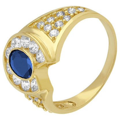 Anillo Caballero Piedra Oval Azul En Oro De 10 K + Obsequio