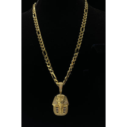 Increíble Juego De Cadena Con Dije De Tutankamon Oro De 10 K