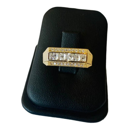 Elegante Anillo Caballero Oro 10 K Con Circonias + Obsequio