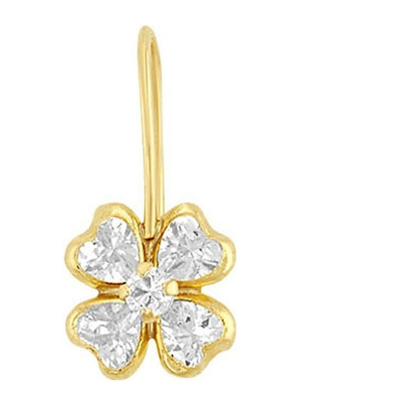 Arete Trebol Con Zirconias En Oro De 10 K + Obsequio + Envio