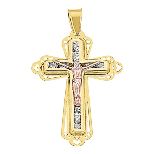 Cruz Oro Amarillo Y Oro Rosa Con Circonias Oro 10 K + Obsequ