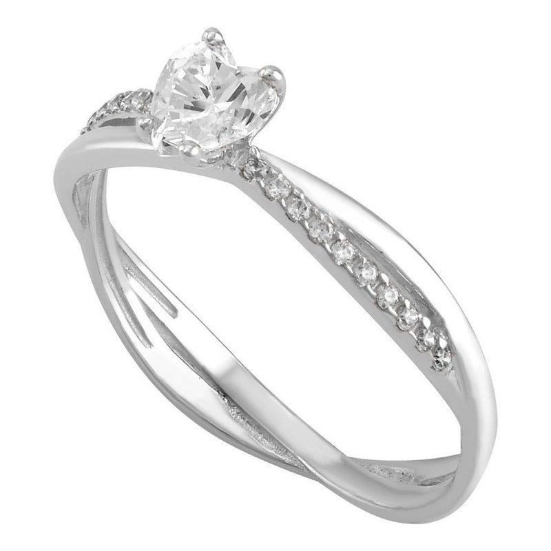 Anillo Entrelazado Oro Blanco 10 Kilates Zirconias+ Obsequio