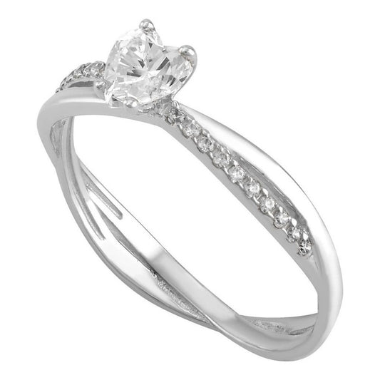 Anillo Entrelazado Oro Blanco 10 Kilates Zirconias+ Obsequio