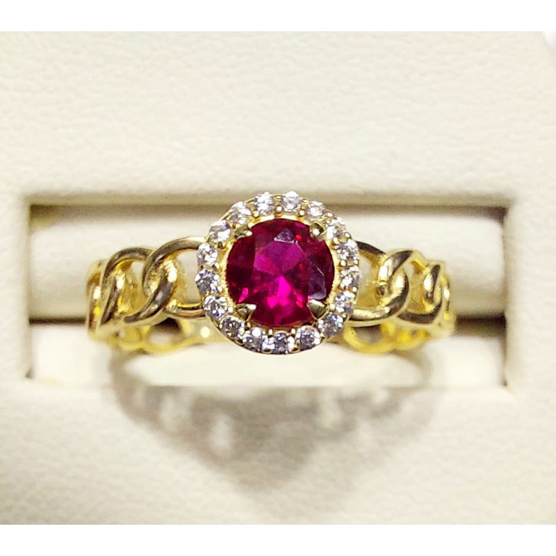 Anillo Zirconia Roja Oro 14 K. + Obsequio