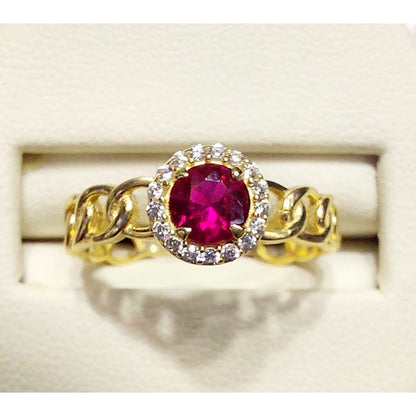 Anillo Zirconia Roja Oro 14 K. + Obsequio