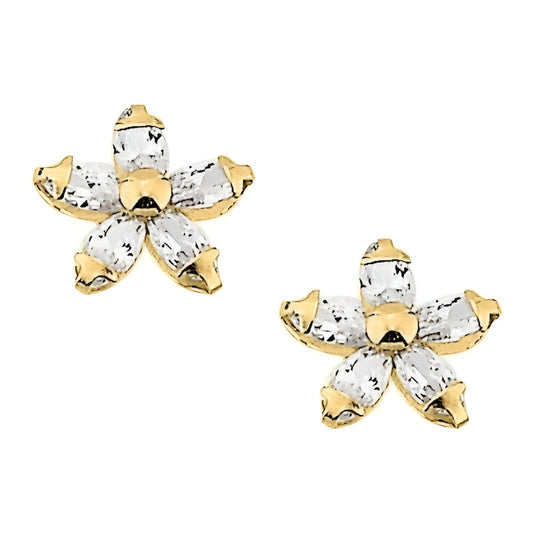 Broqueles Flor Estrella Con Circonia 6 Mm Oro De 10 K