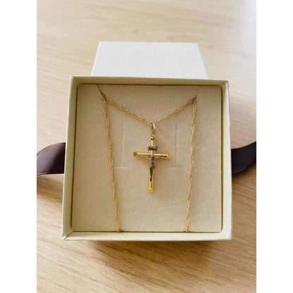 Cadena Con Cristo Oro Blanco Oro Amarillo 10 K + Obsequio