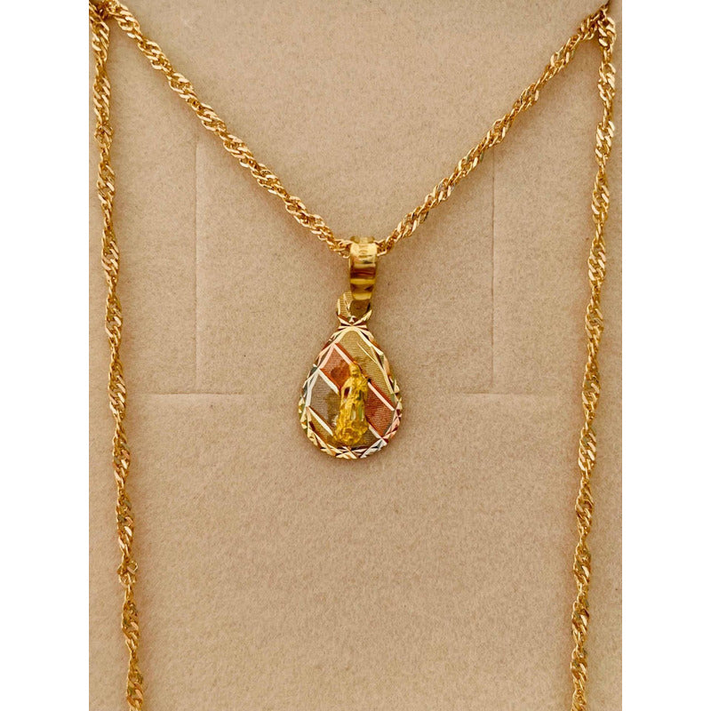 Kit Cadena Con  Gota Virgen Guadalupe Oro 10 K + Obsequio