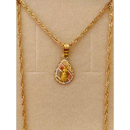 Kit Cadena Con  Gota Virgen Guadalupe Oro 10 K + Obsequio