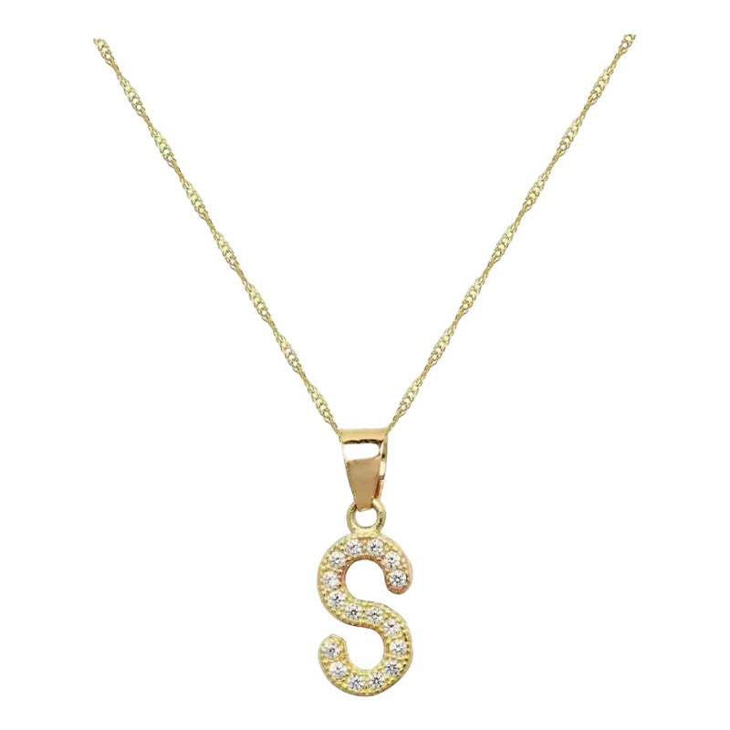 Dije Inicial S Con Zirconias En Oro De 10 K + Obsequio