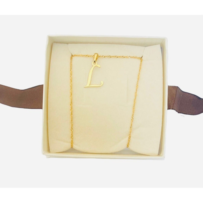 Juego Inicial Letra L Con Cadena 50 Cm Oro 14 K + Obsequio