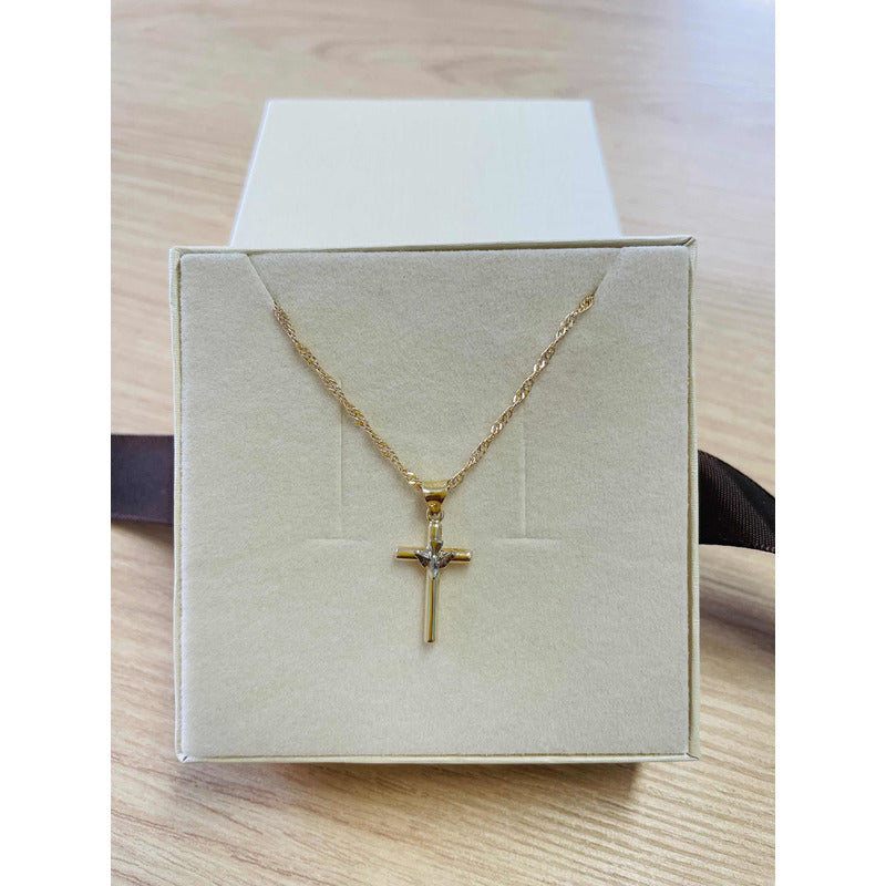 Kit Cadena Con Dije Mini Espíritu Santo Bco 10k + Obsequio