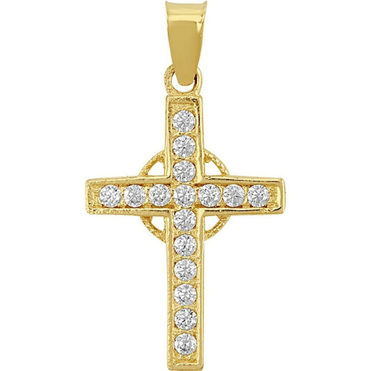 Dije Mini Cruz Aro Con Zirconias En Oro De 10 K + Obsequio