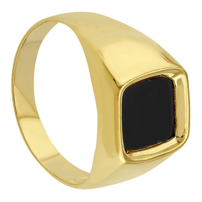 Anillo Caballero Cuadro Negro Oro De 10 K +obsequio +envio