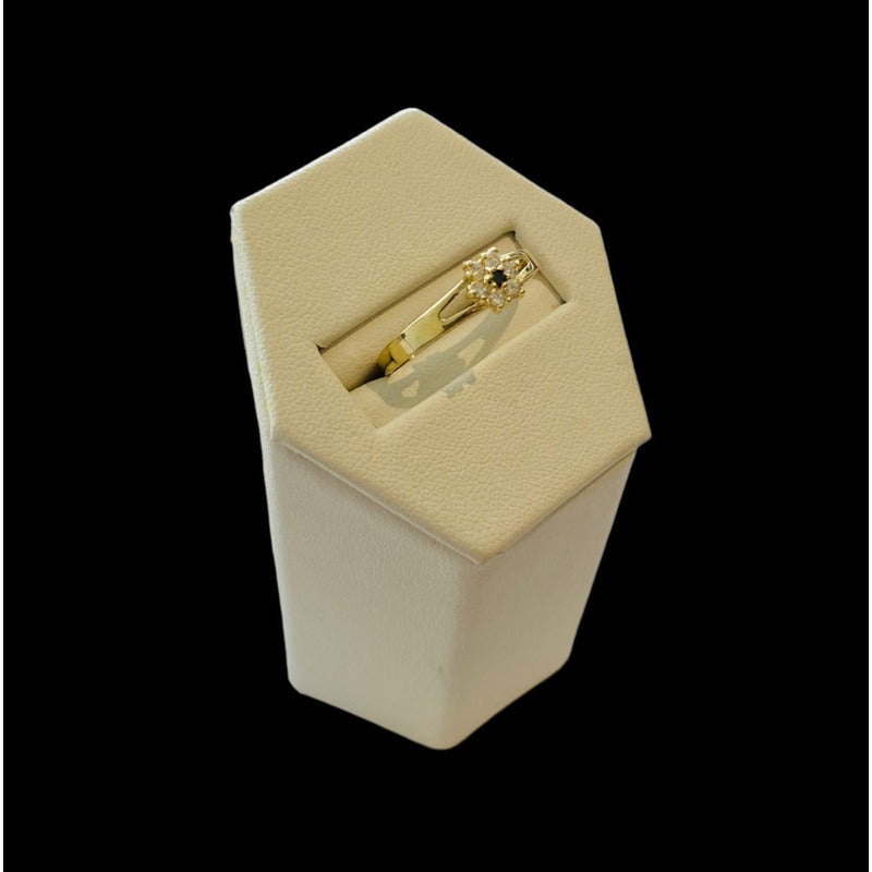 Anillo Flor Con Onix Y Circonias Oro 10 K + Obsequio