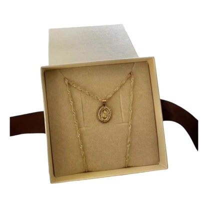 Juego Collar Guadalupe + Aretes Zircionias 10 K + Regalo