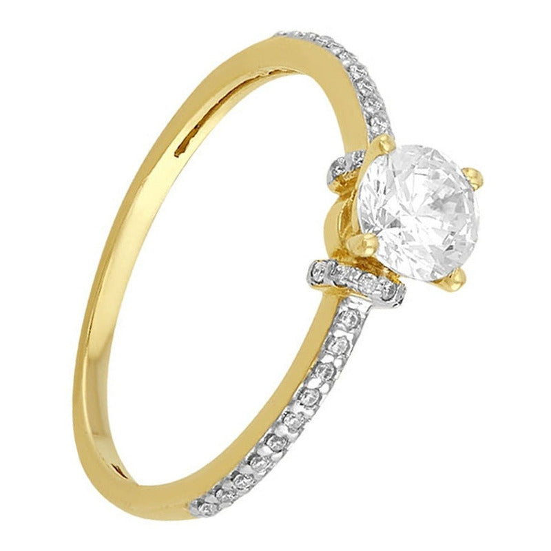 Anillo Solitario Con Zirconia En Oro De 10 K + Obsequio