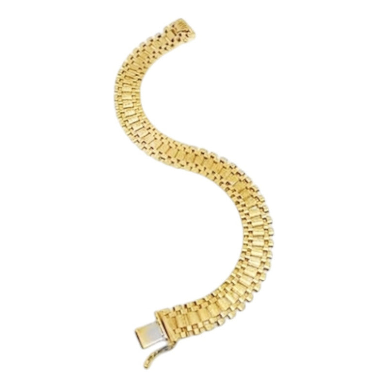 Pulsera Tejido Hueco 1 Cm Por 21 Cm Corona Oro 14 Kilates