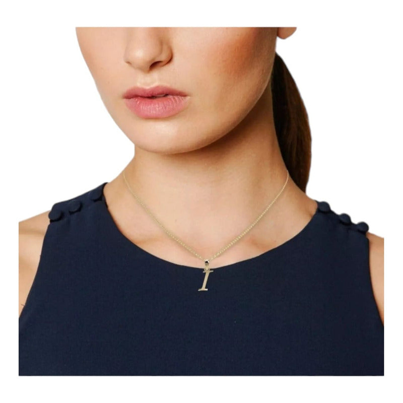 Juego Collar Letra  I   Lisa + Aretes Bola 10 K. + Regalo