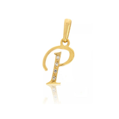 Dije Inicial Letra P Con Circonias Oro 14 K + Obsequio