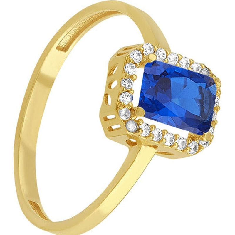 Anillo Solitario Octa Azul En Oro De 10 K + Obsequio + Envio
