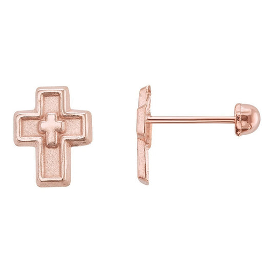 Broqueles De Cruz Oro Rosa De 10 K + Obsequio