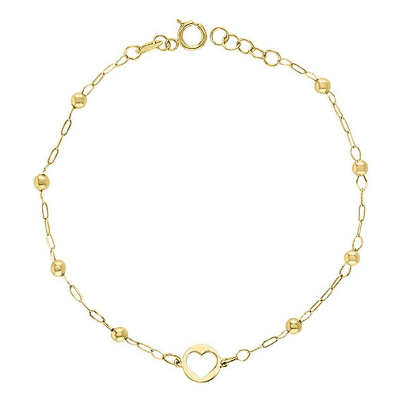 Pulsera Mini Corazón Bolitas 18 Cm En Oro De 10 K + Obsequio