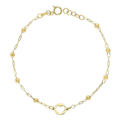 Pulsera Mini Corazón Bolitas 18 Cm En Oro De 10 K + Obsequio