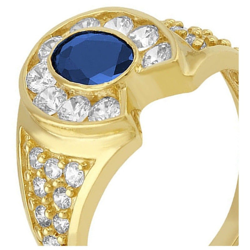 Anillo Caballero Piedra Oval Azul En Oro De 10 K + Obsequio