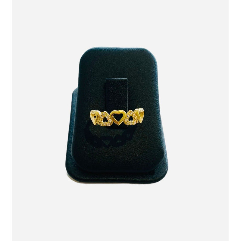 Anillo Corazones Con Circonias Oro 10 K + Obsequio